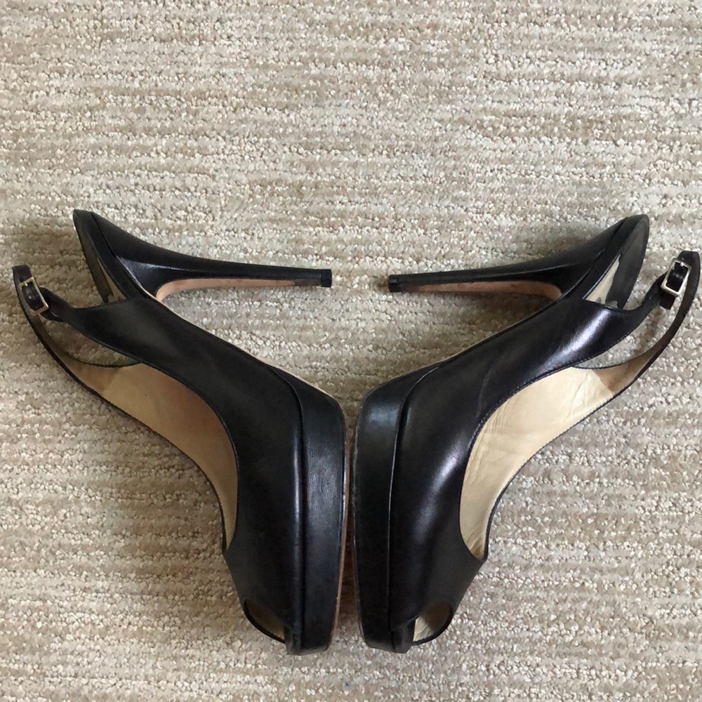 Jimmy Choo Leather Peep-To Slingback Pumps - Picture 5 of 8